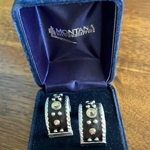 NWOT Montana Silversmiths black leather and stud hoop earrings